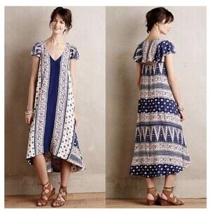 Anthropologie Maeve Size XS Summertide Swing Tide Midi Dress Rayon Patchwork